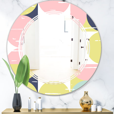 Retro Pastel Circular Pattern I - Modern Round or Oval Wall Mirror - Triple C