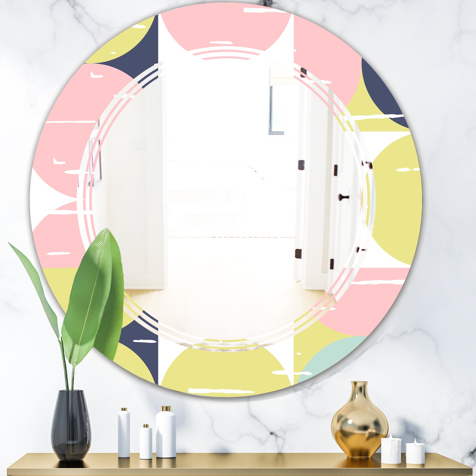 Retro Pastel Circular Pattern I - Modern Round or Oval Wall Mirror - Triple C