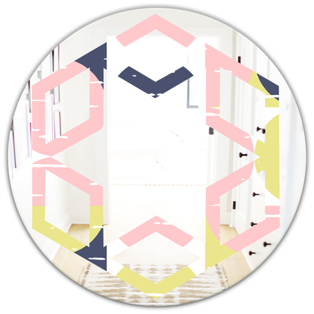 Retro Pastel Circular Pattern I - Modern Round or Oval Wall Mirror - Hexagon Star