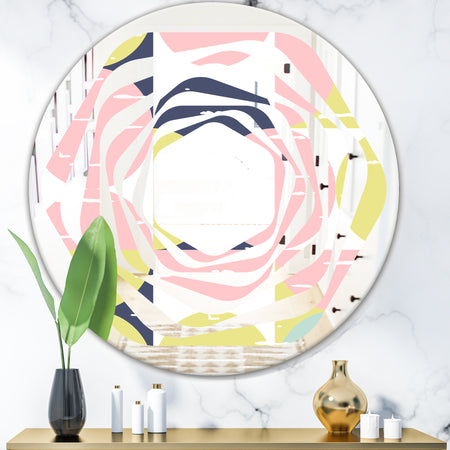 Retro Pastel Circular Pattern I - Modern Round or Oval Wall Mirror - Whirl