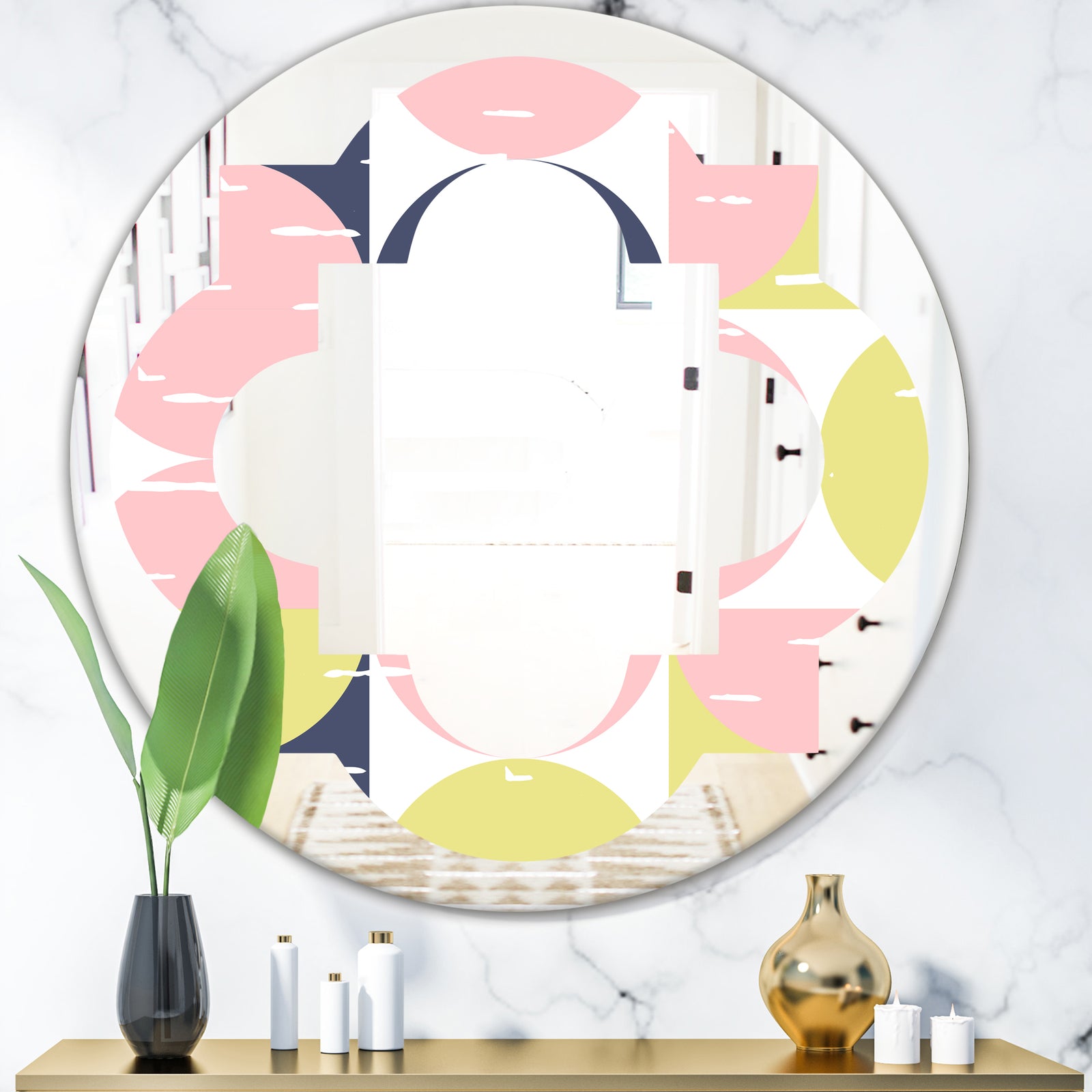 Retro Pastel Circular Pattern I - Modern Round or Oval Wall Mirror - Quatrefoil