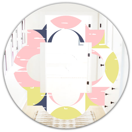 Retro Pastel Circular Pattern I - Modern Round or Oval Wall Mirror - Quatrefoil