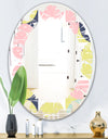 Retro Pastel Circular Pattern I - Modern Round or Oval Wall Mirror - Leaves