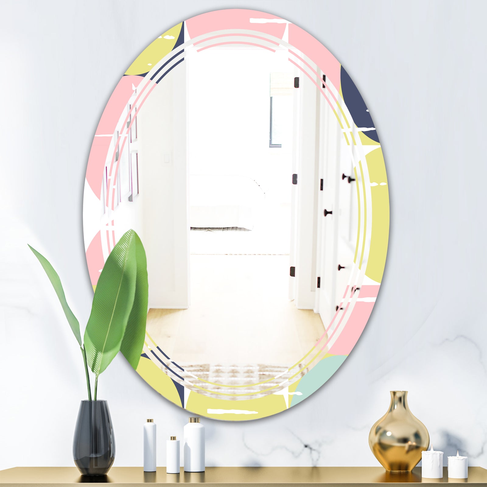 Retro Pastel Circular Pattern I - Modern Round or Oval Wall Mirror - Triple C