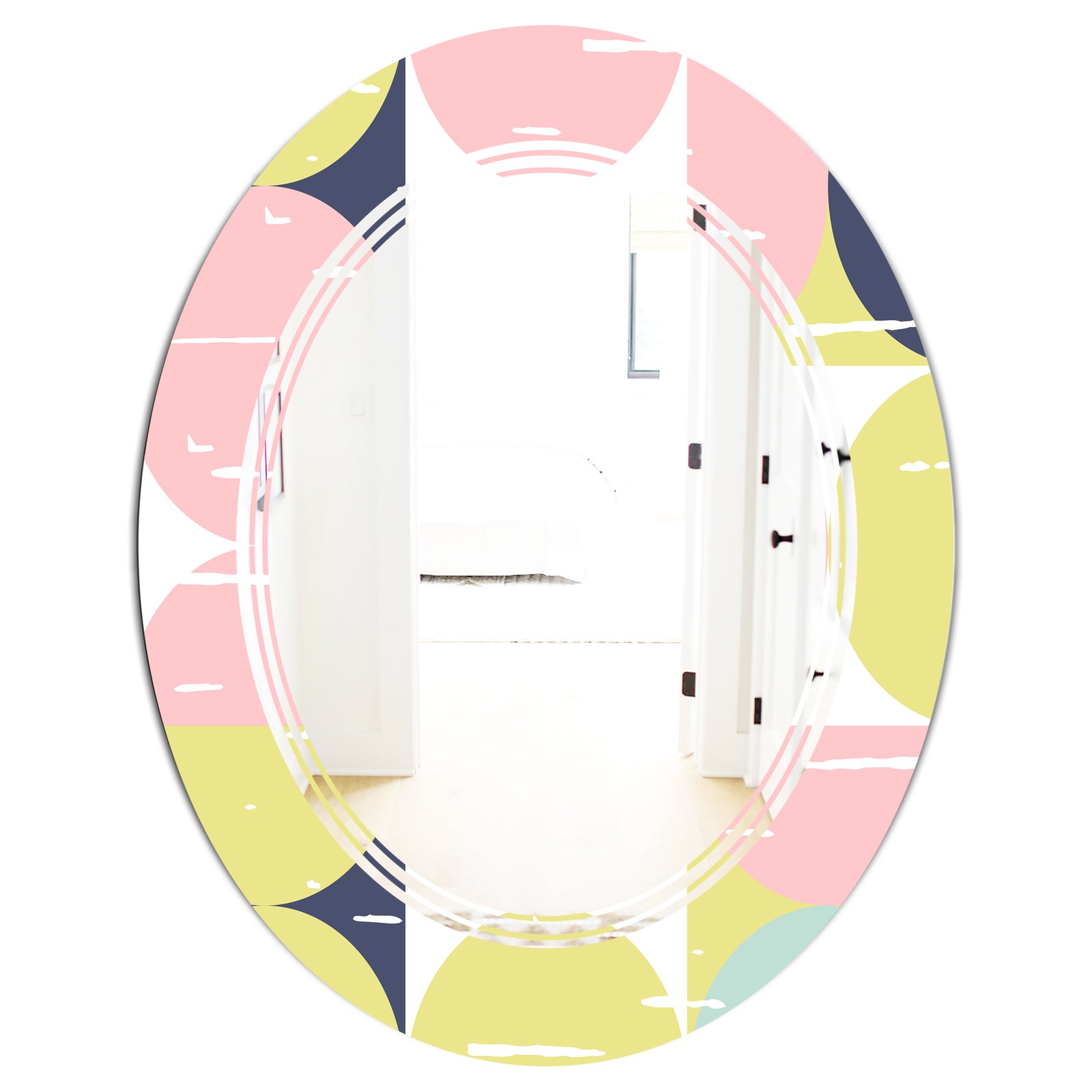 Retro Pastel Circular Pattern I - Modern Round or Oval Wall Mirror - Triple C