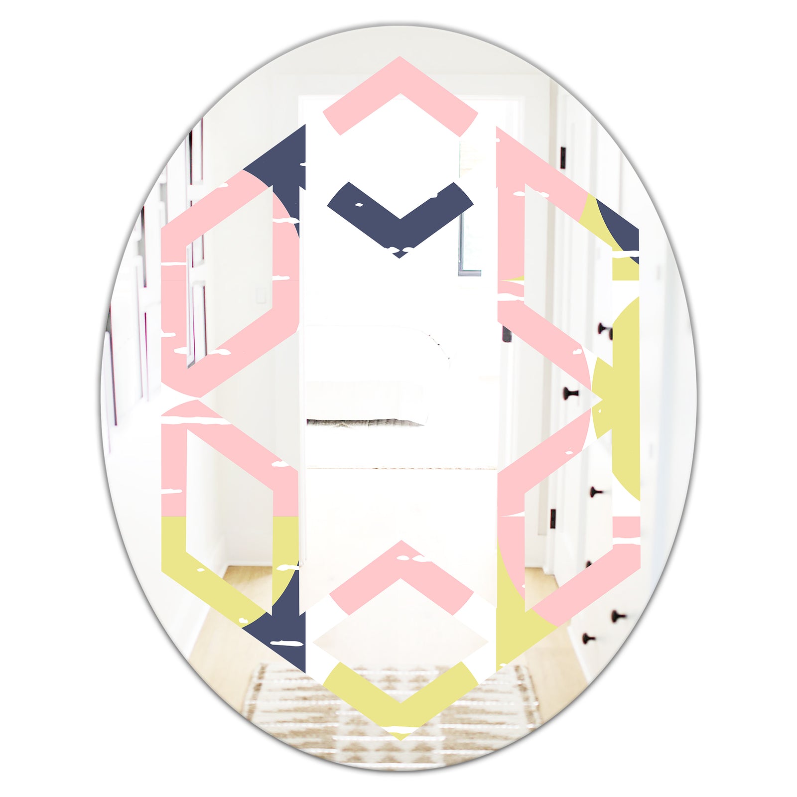 Retro Pastel Circular Pattern I - Modern Round or Oval Wall Mirror - Hexagon Star