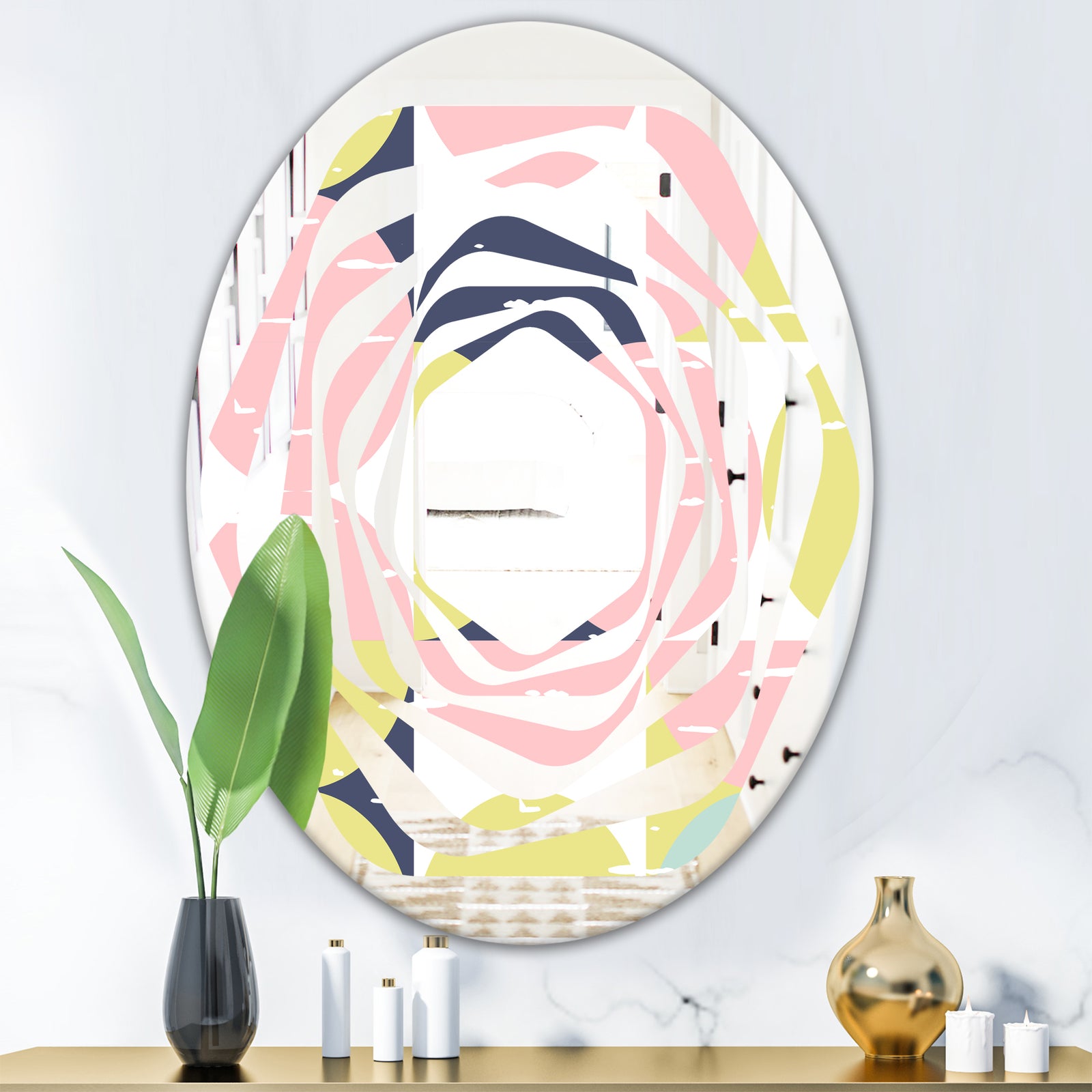 Retro Pastel Circular Pattern I - Modern Round or Oval Wall Mirror - Whirl