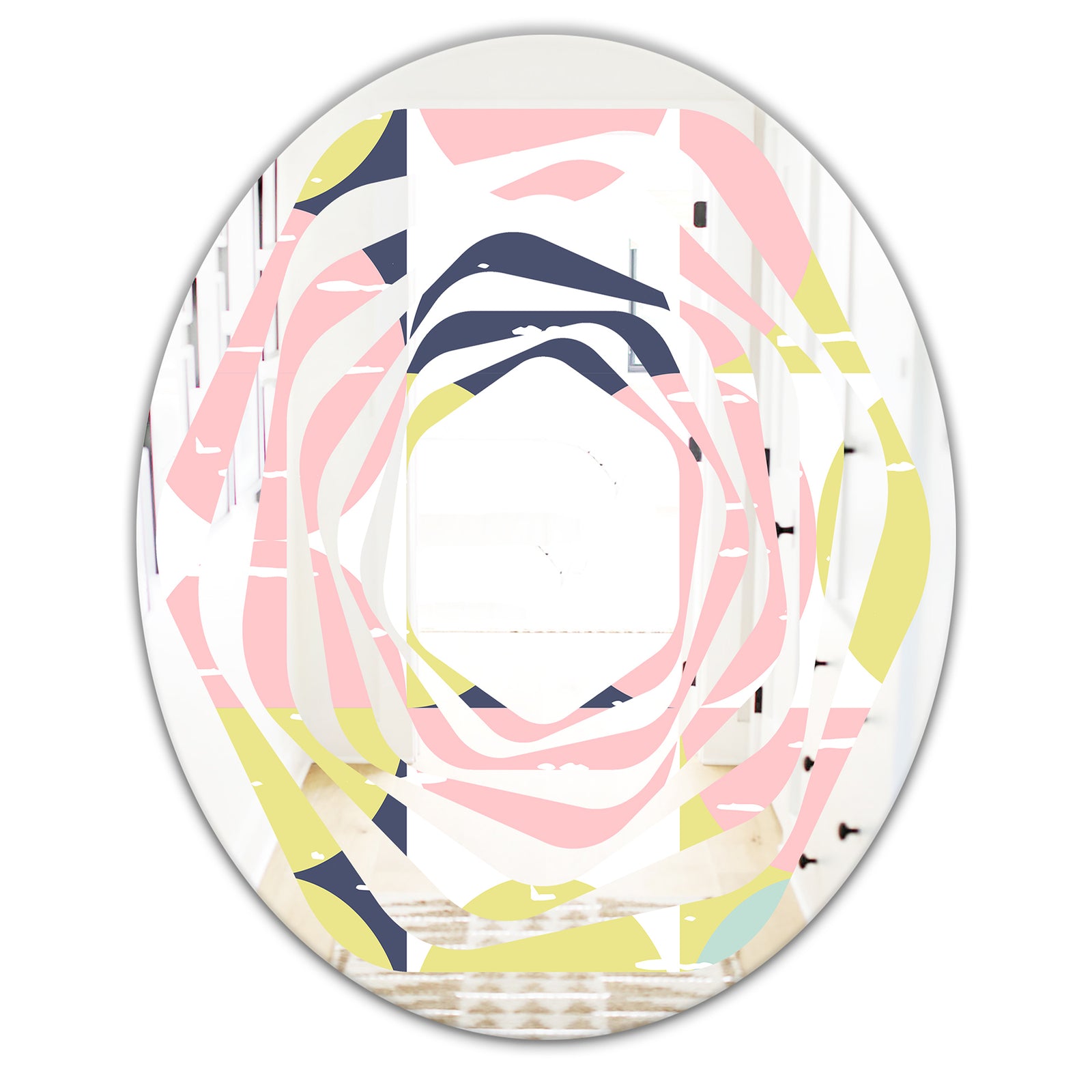 Retro Pastel Circular Pattern I - Modern Round or Oval Wall Mirror - Whirl