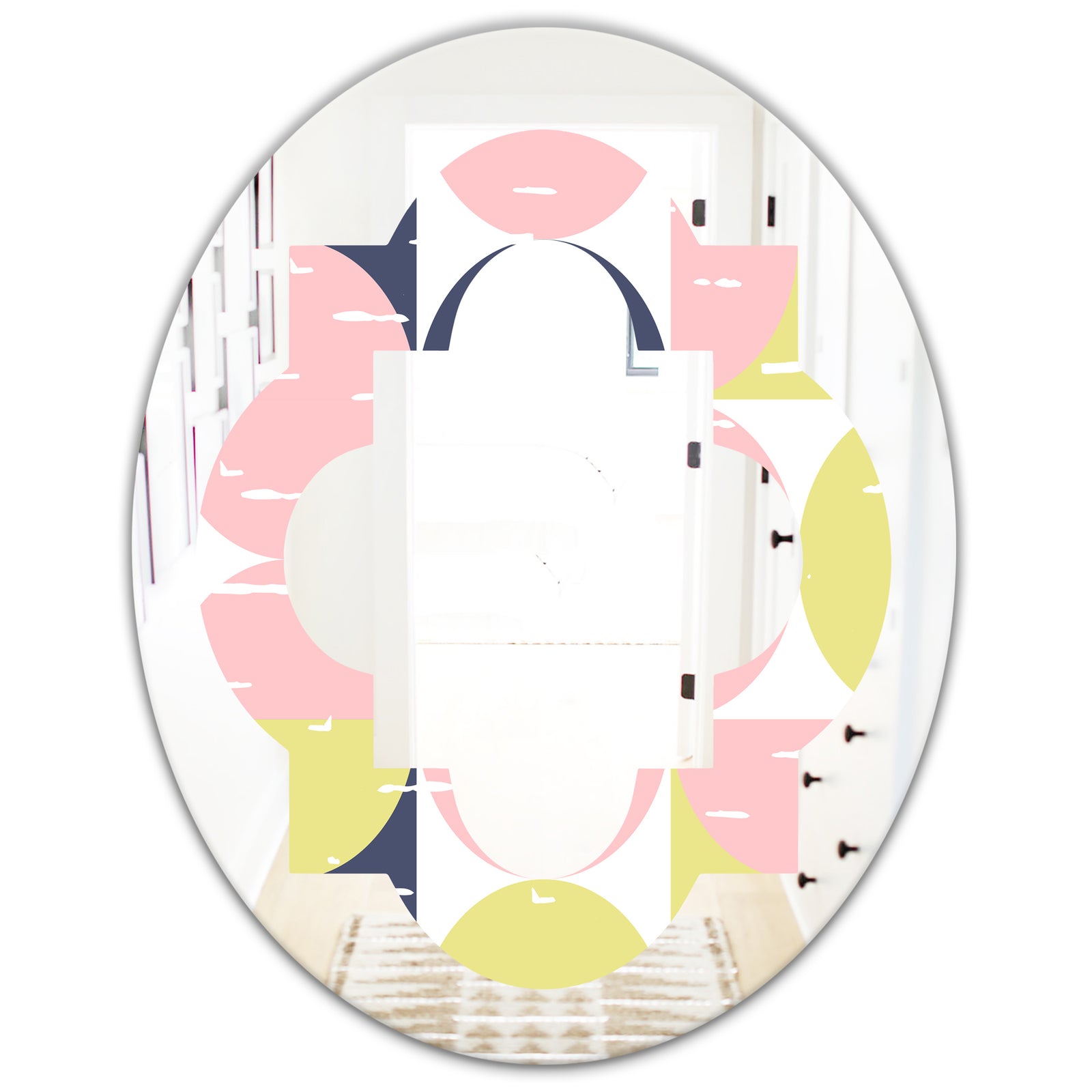 Retro Pastel Circular Pattern I - Modern Round or Oval Wall Mirror - Quatrefoil