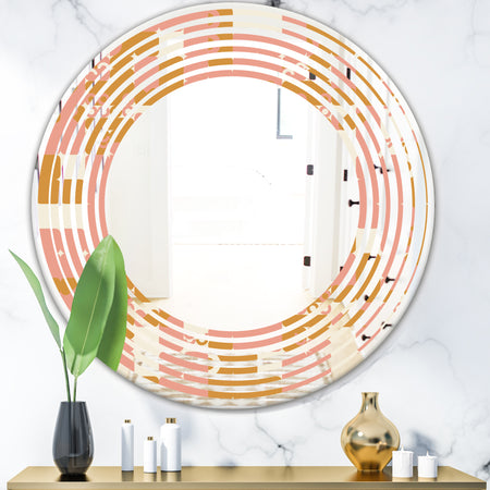 Pink Retro Abstract Design - Modern Round or Oval Wall Mirror - Wave
