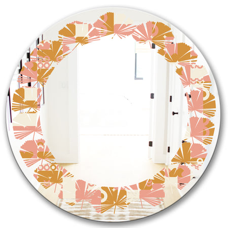 Pink Retro Abstract Design - Modern Round or Oval Wall Mirror - Leaves