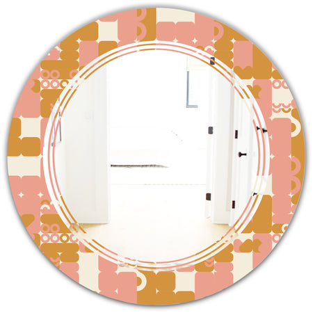Pink Retro Abstract Design - Modern Round or Oval Wall Mirror - Triple C