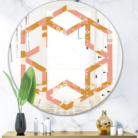 Pink Retro Abstract Design - Modern Round or Oval Wall Mirror - Hexagon Star
