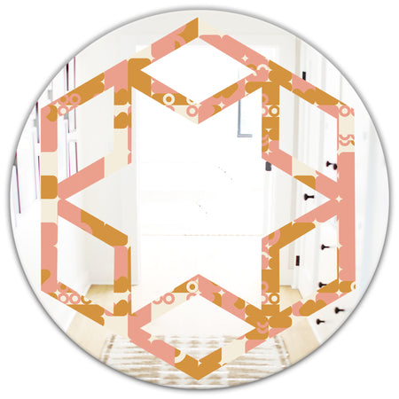 Pink Retro Abstract Design - Modern Round or Oval Wall Mirror - Hexagon Star