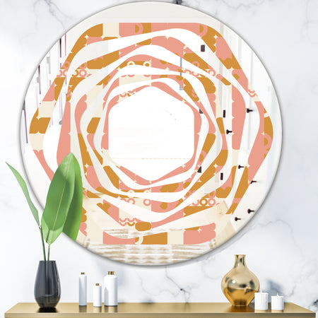 Pink Retro Abstract Design - Modern Round or Oval Wall Mirror - Whirl