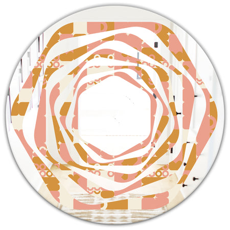 Pink Retro Abstract Design - Modern Round or Oval Wall Mirror - Whirl