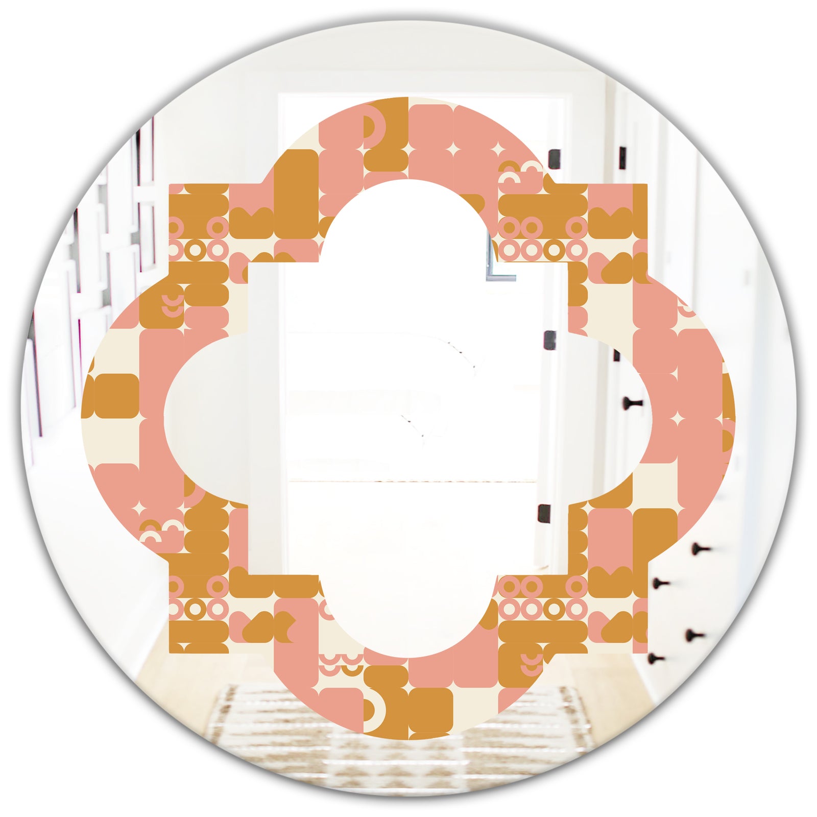 Pink Retro Abstract Design - Modern Round or Oval Wall Mirror - Quatrefoil
