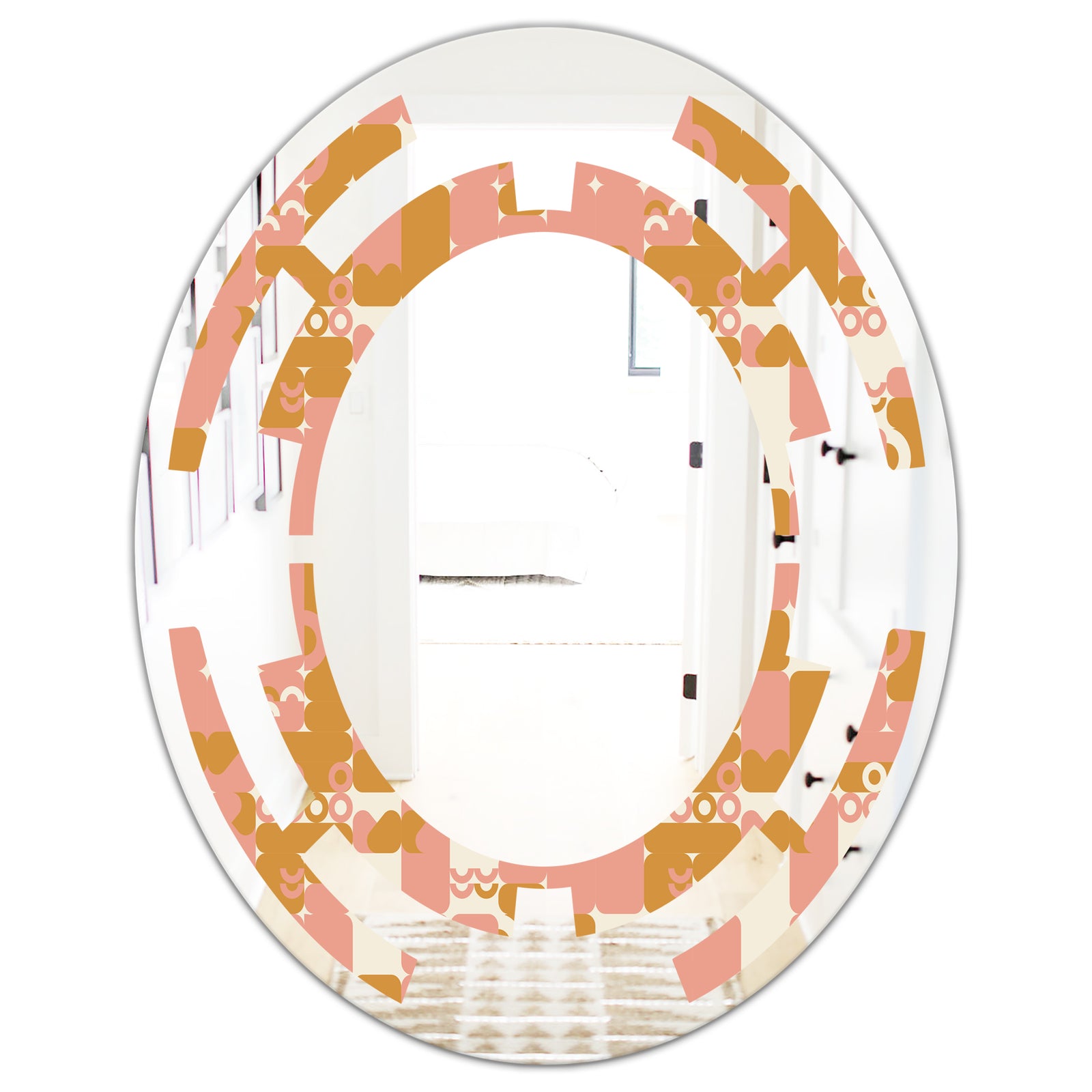 Pink Retro Abstract Design - Modern Round or Oval Wall Mirror - Space