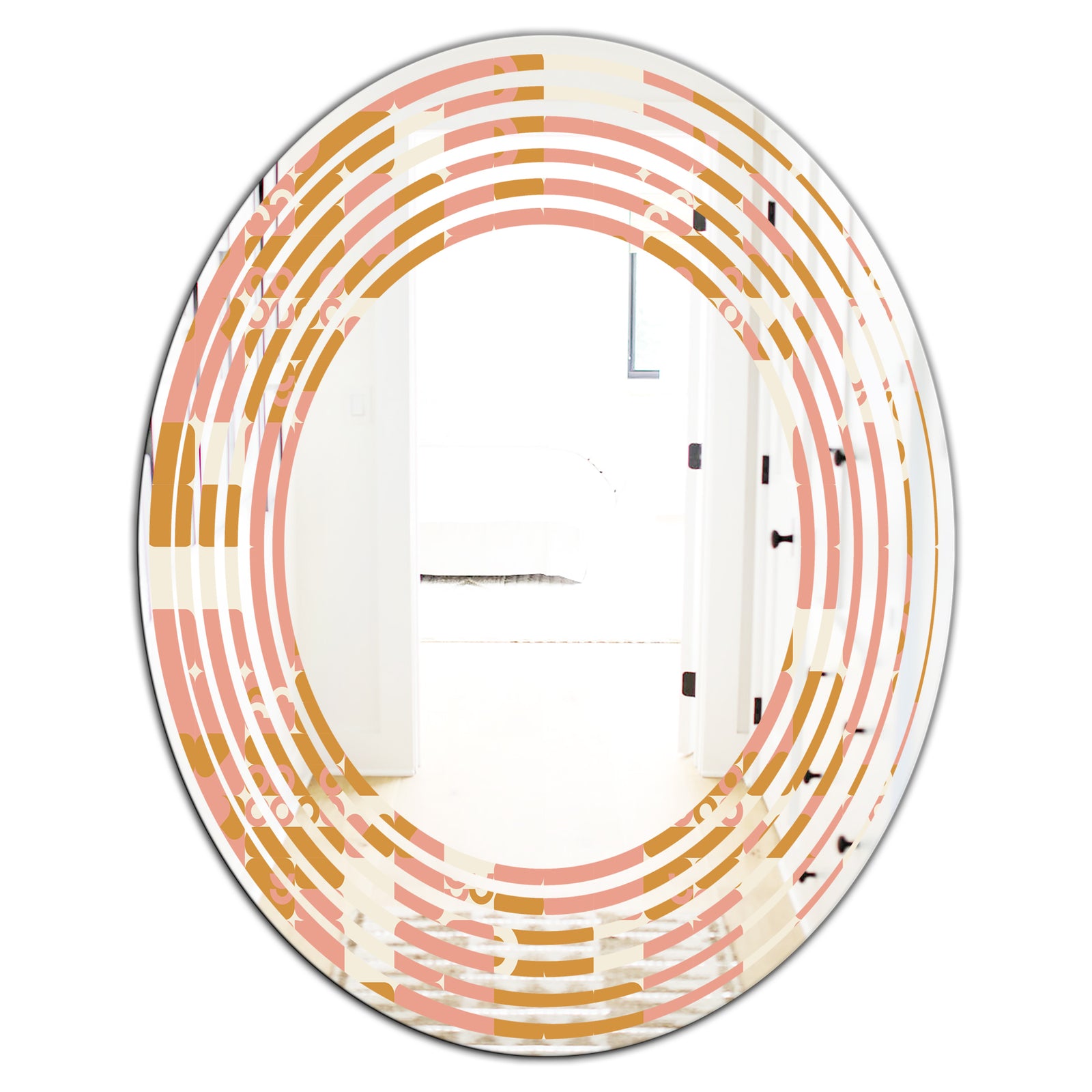 Pink Retro Abstract Design - Modern Round or Oval Wall Mirror - Wave