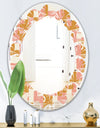 Pink Retro Abstract Design - Modern Round or Oval Wall Mirror - Leaves