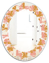 Pink Retro Abstract Design - Modern Round or Oval Wall Mirror - Leaves