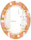 Pink Retro Abstract Design - Modern Round or Oval Wall Mirror - Triple C