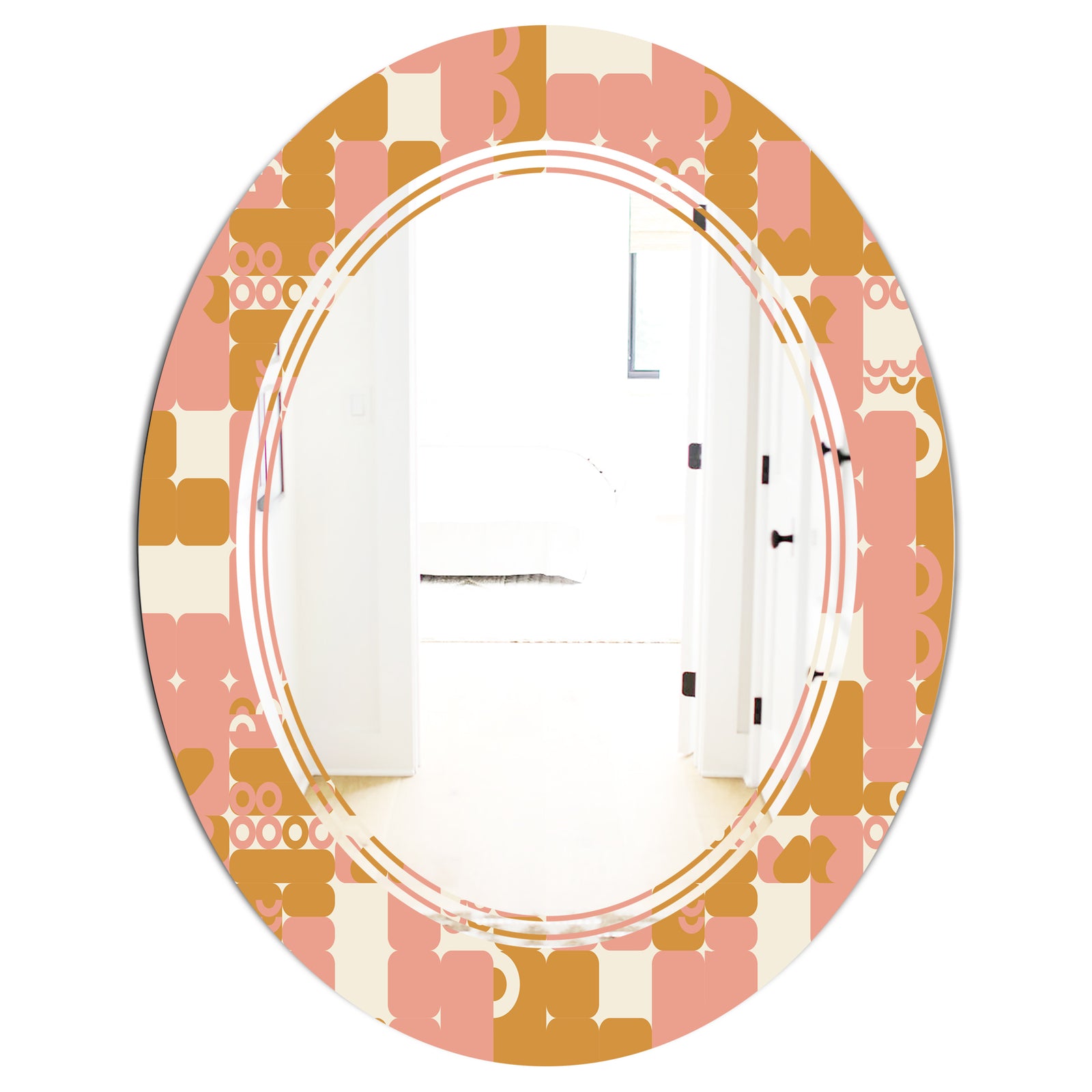 Pink Retro Abstract Design - Modern Round or Oval Wall Mirror - Triple C