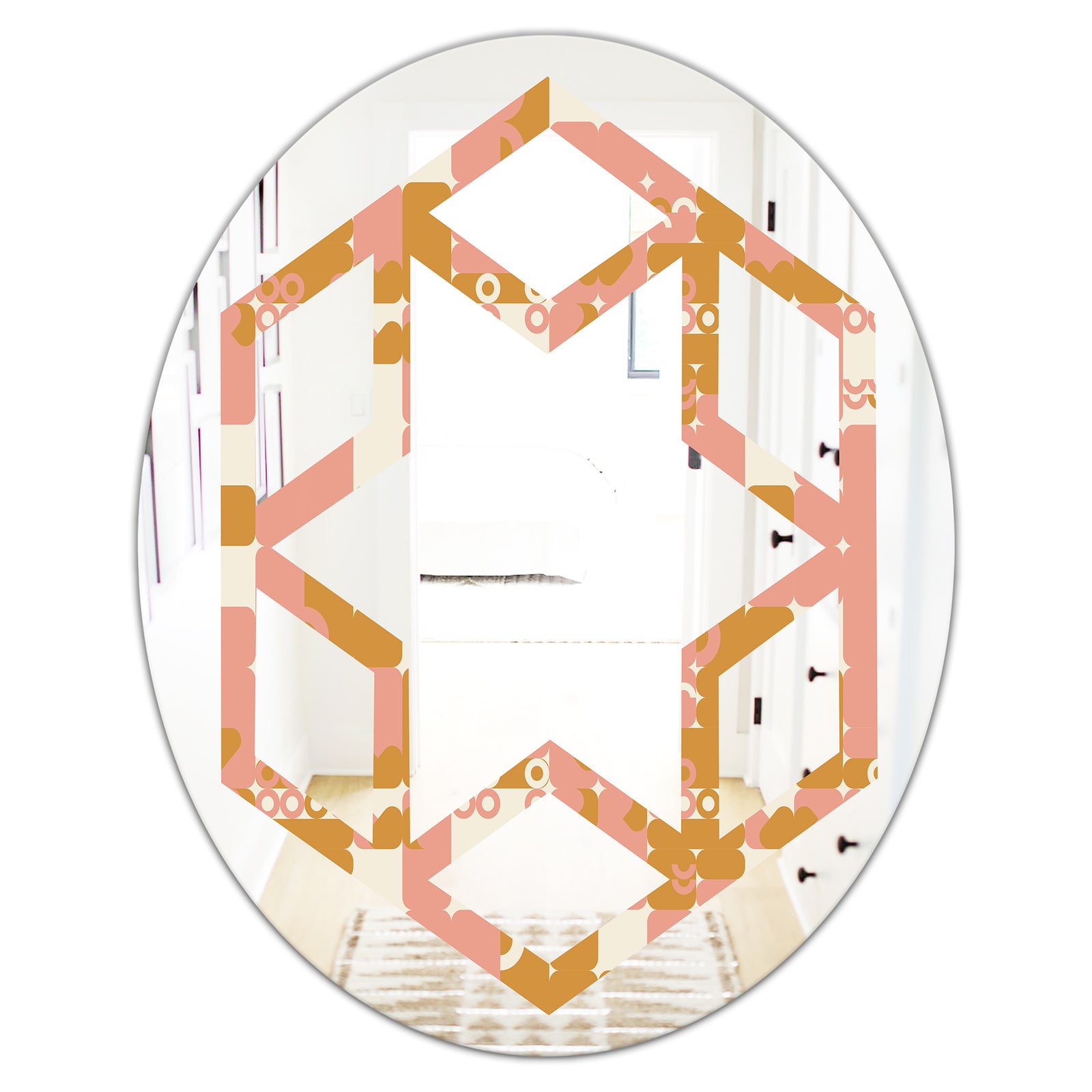 Pink Retro Abstract Design - Modern Round or Oval Wall Mirror - Hexagon Star