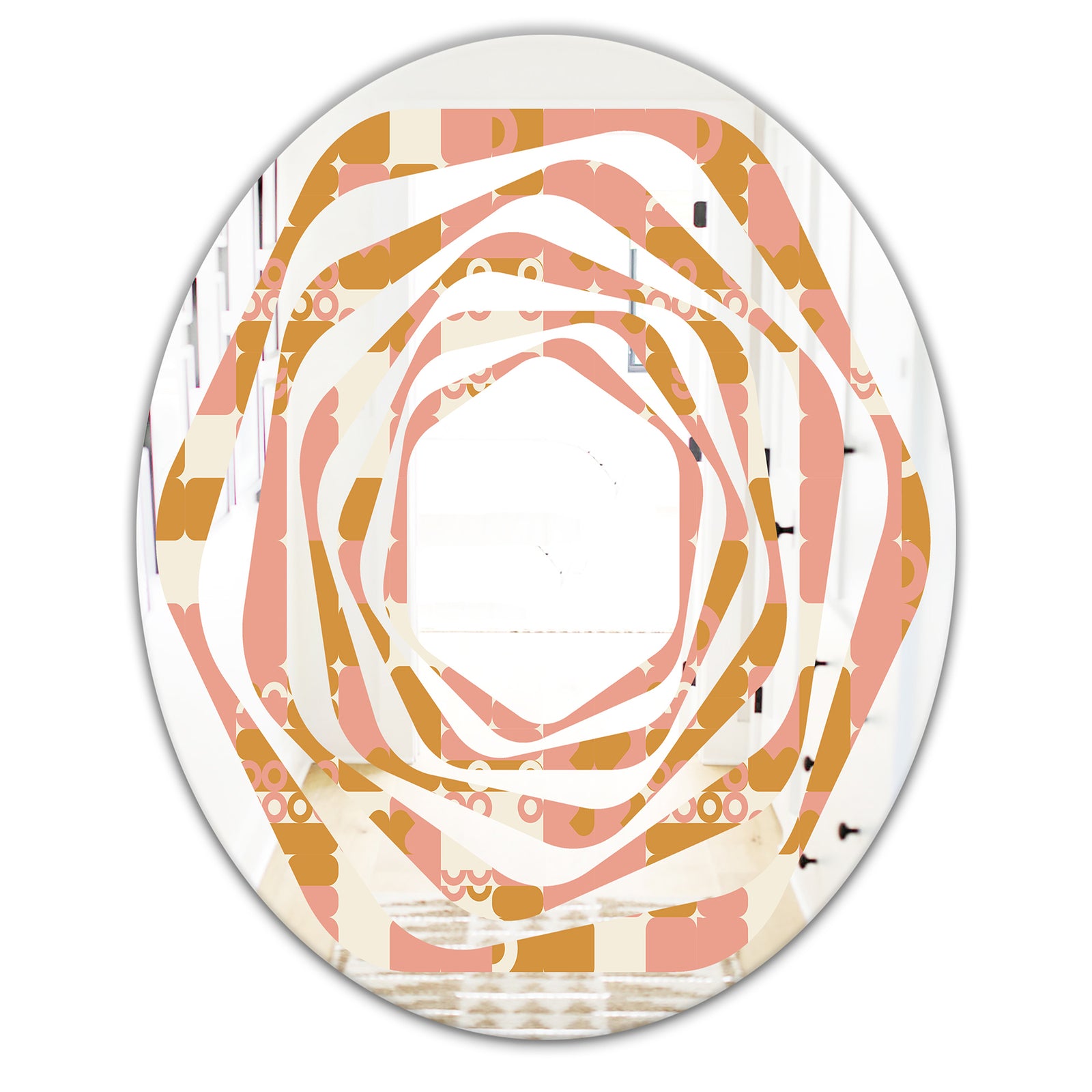 Pink Retro Abstract Design - Modern Round or Oval Wall Mirror - Whirl
