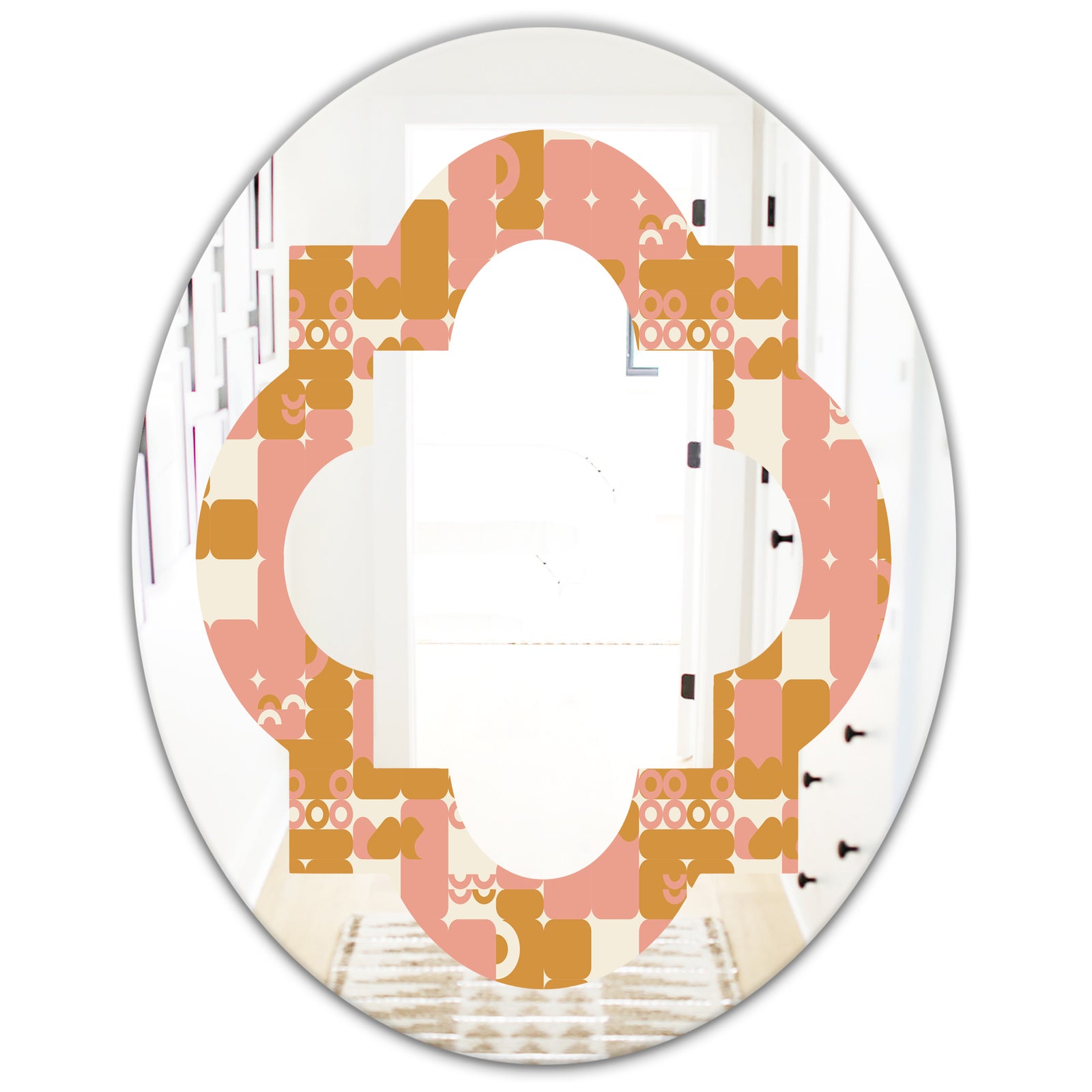 Pink Retro Abstract Design - Modern Round or Oval Wall Mirror - Quatrefoil