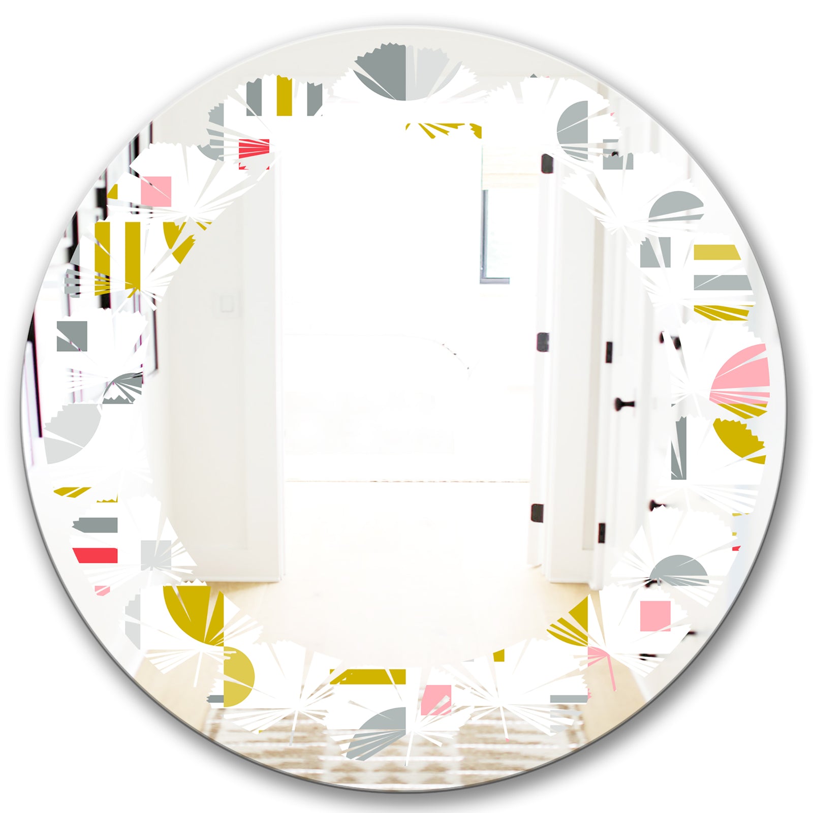 Retro Abstract Design XVI - Modern Round or Oval Wall Mirror - Leaves