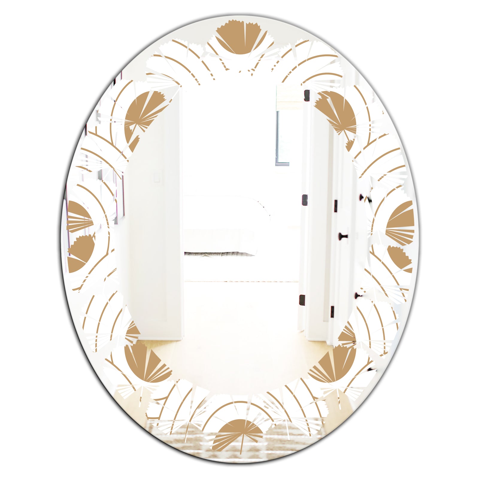 Circular Retro Design - Modern Round or Oval Wall Mirror - Leaves