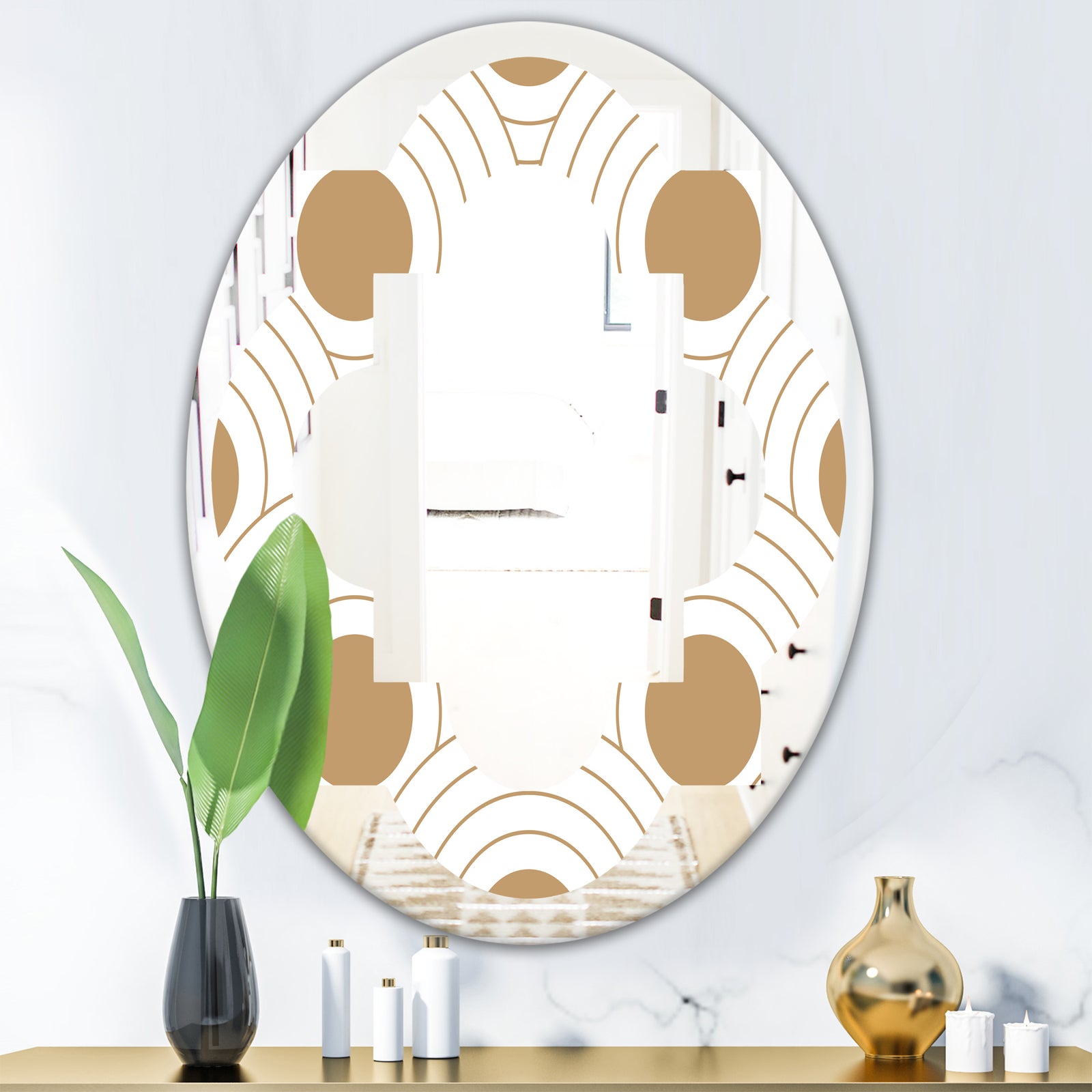 Circular Retro Design - Modern Round or Oval Wall Mirror - Quatrefoil