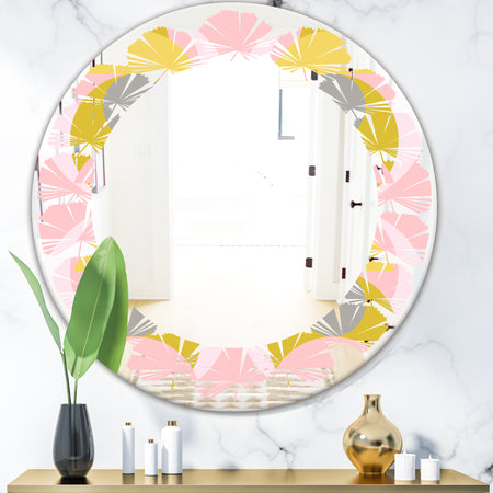Retro Pastel Circular Pattern IV - Modern Round or Oval Wall Mirror - Leaves