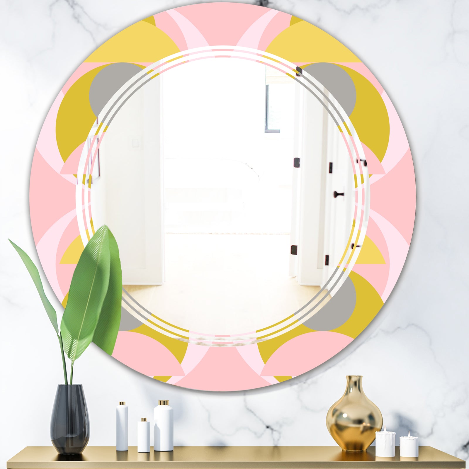 Retro Pastel Circular Pattern IV - Modern Round or Oval Wall Mirror - Triple C