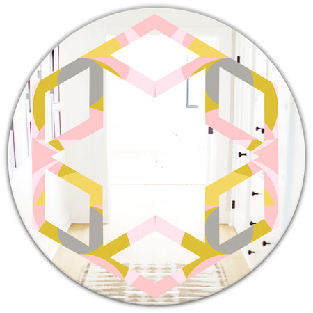Retro Pastel Circular Pattern IV - Modern Round or Oval Wall Mirror - Hexagon Star