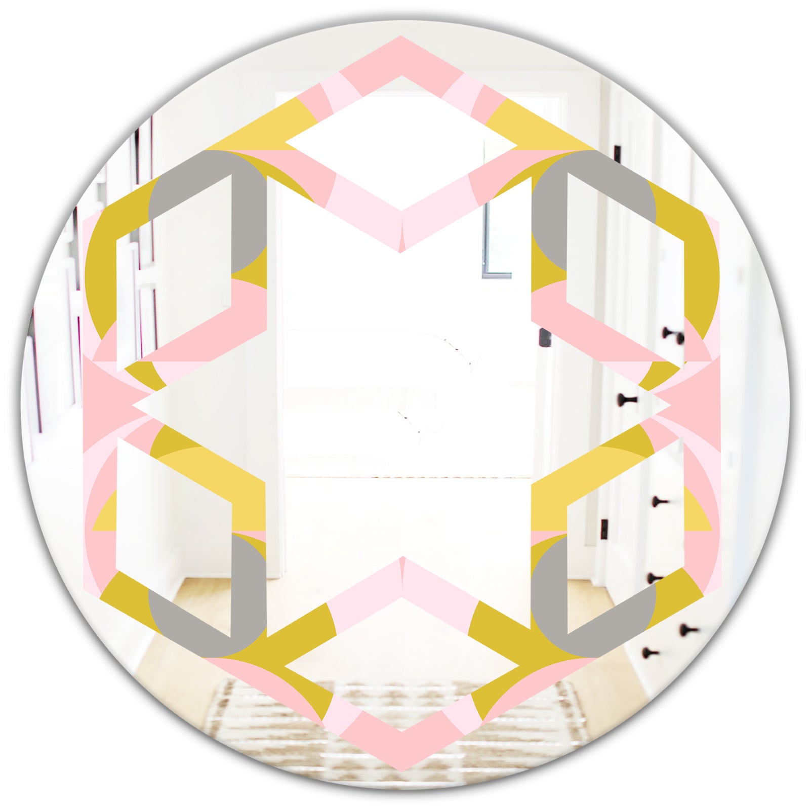 Retro Pastel Circular Pattern IV - Modern Round or Oval Wall Mirror - Hexagon Star