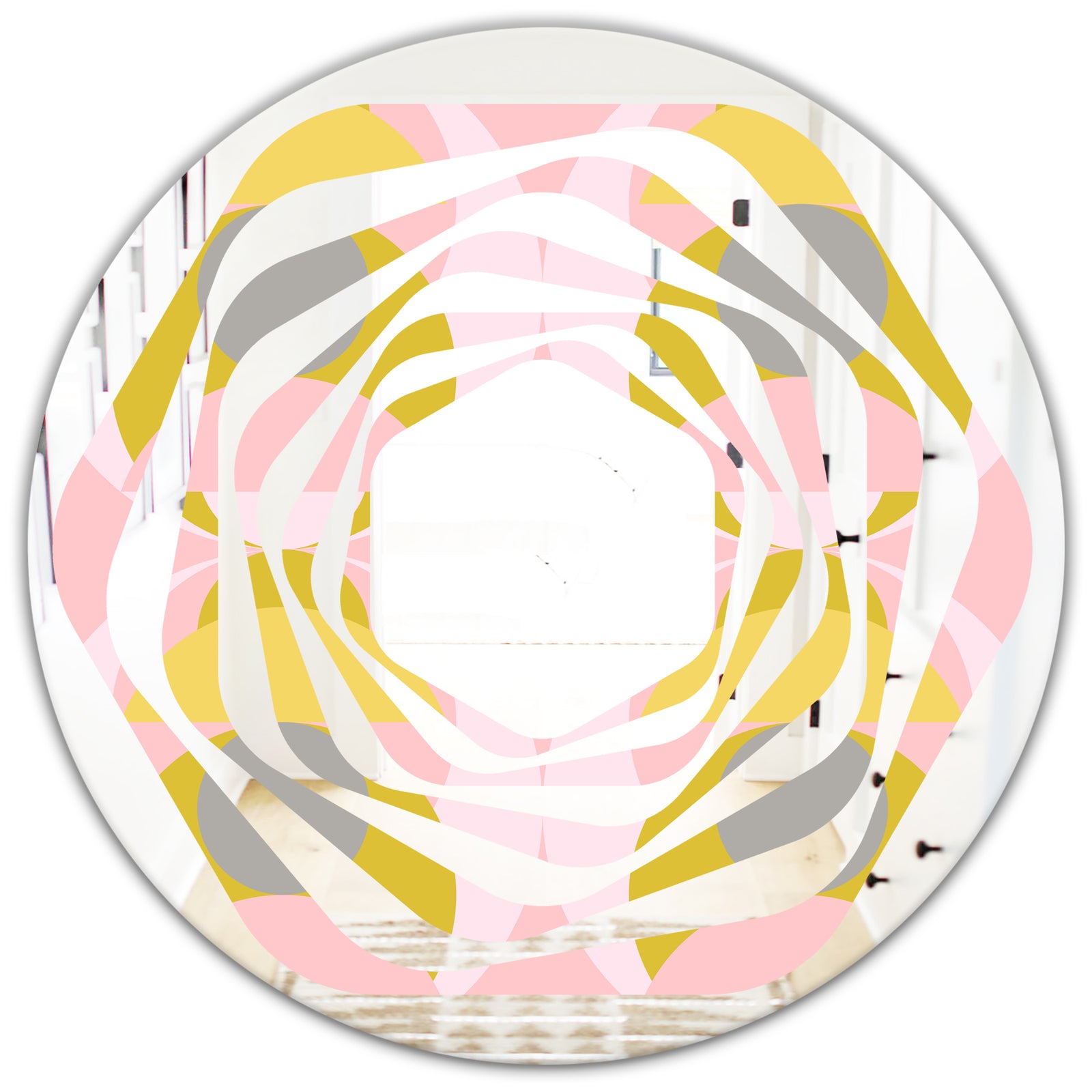 Retro Pastel Circular Pattern IV - Modern Round or Oval Wall Mirror - Whirl