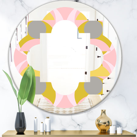 Retro Pastel Circular Pattern IV - Modern Round or Oval Wall Mirror - Quatrefoil