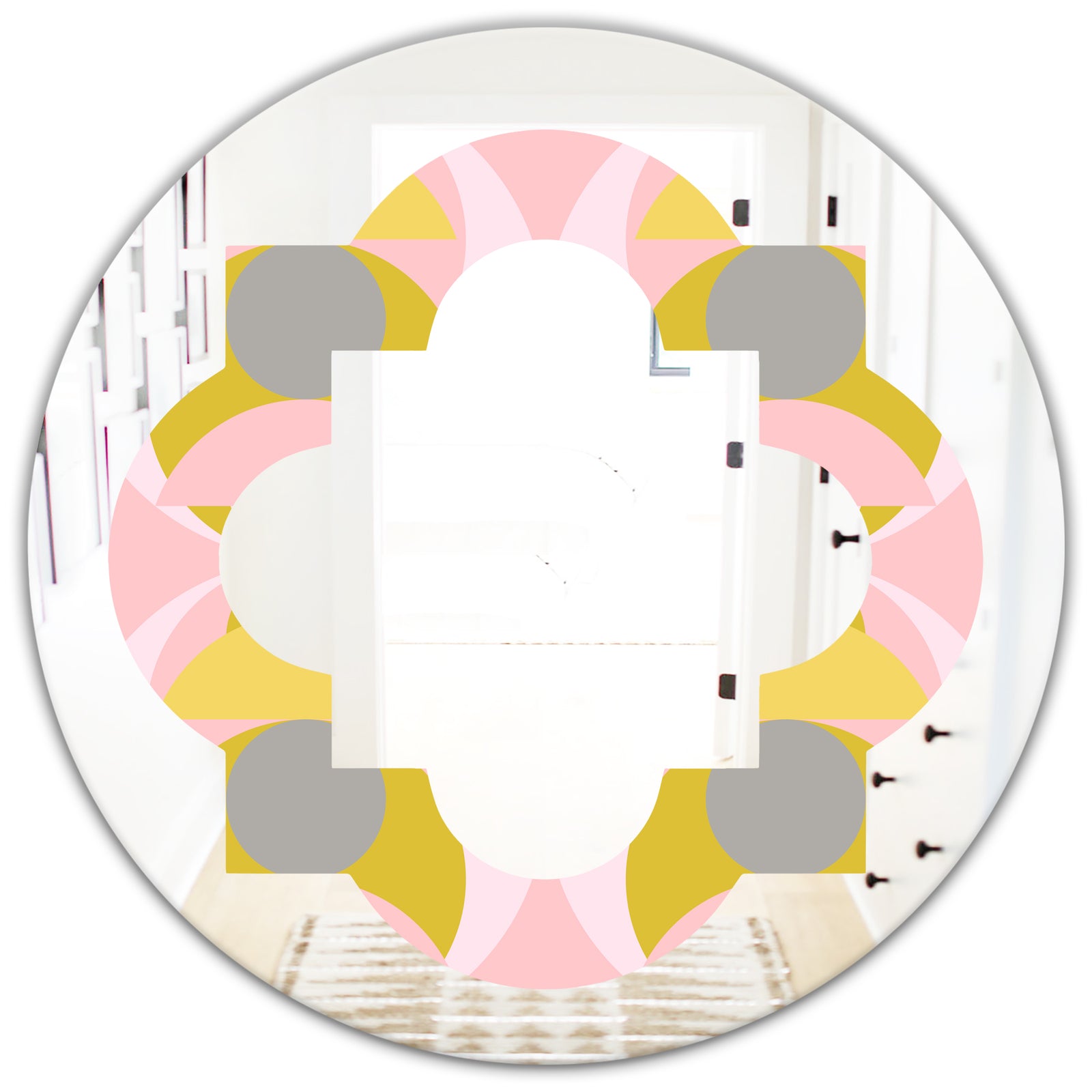 Retro Pastel Circular Pattern IV - Modern Round or Oval Wall Mirror - Quatrefoil