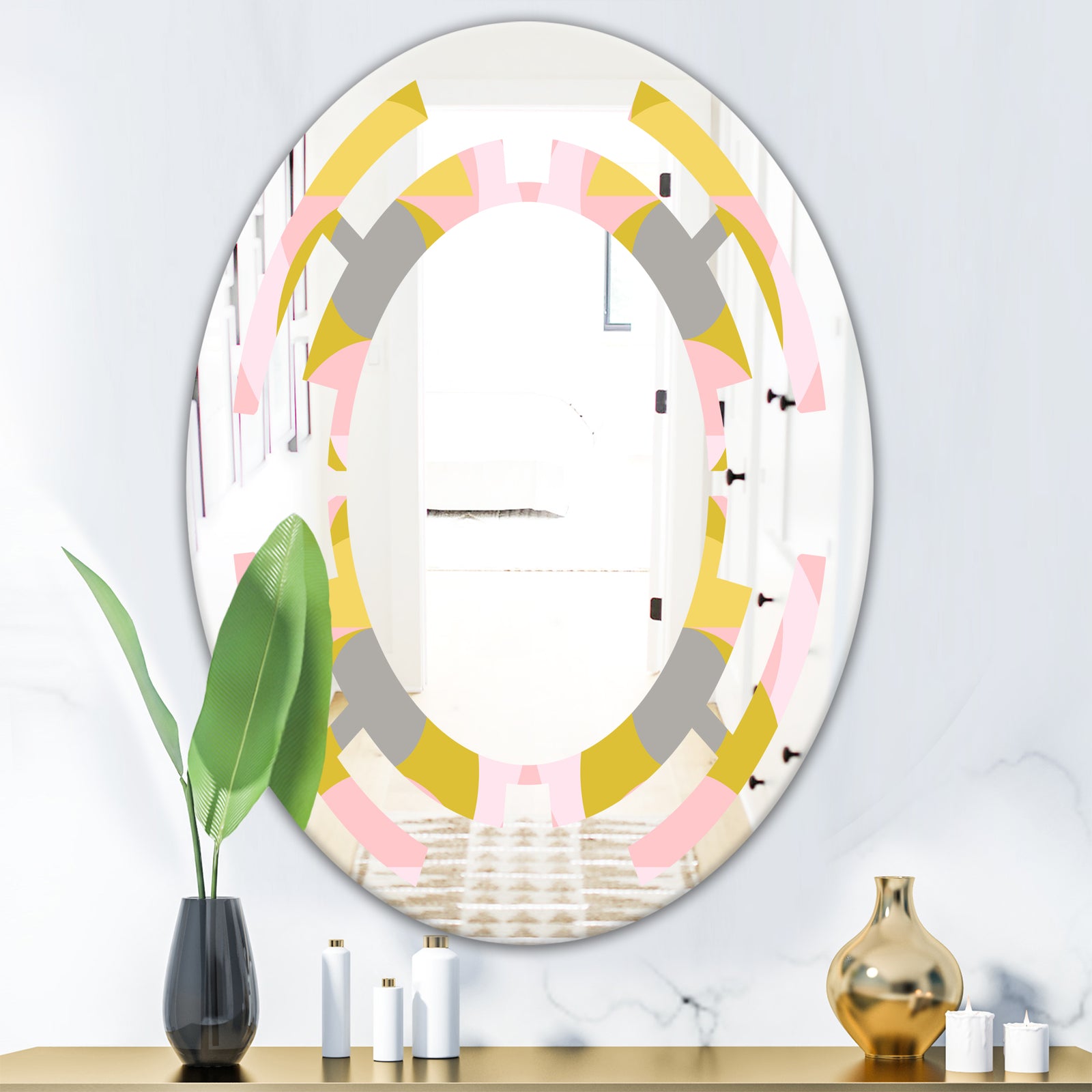 Retro Pastel Circular Pattern IV - Modern Round or Oval Wall Mirror - Space