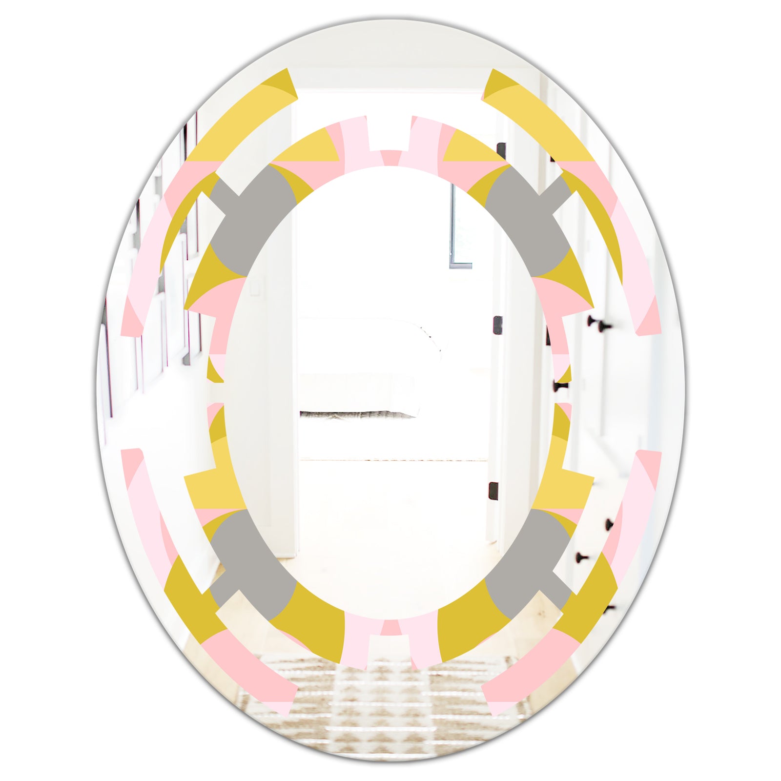 Retro Pastel Circular Pattern IV - Modern Round or Oval Wall Mirror - Space