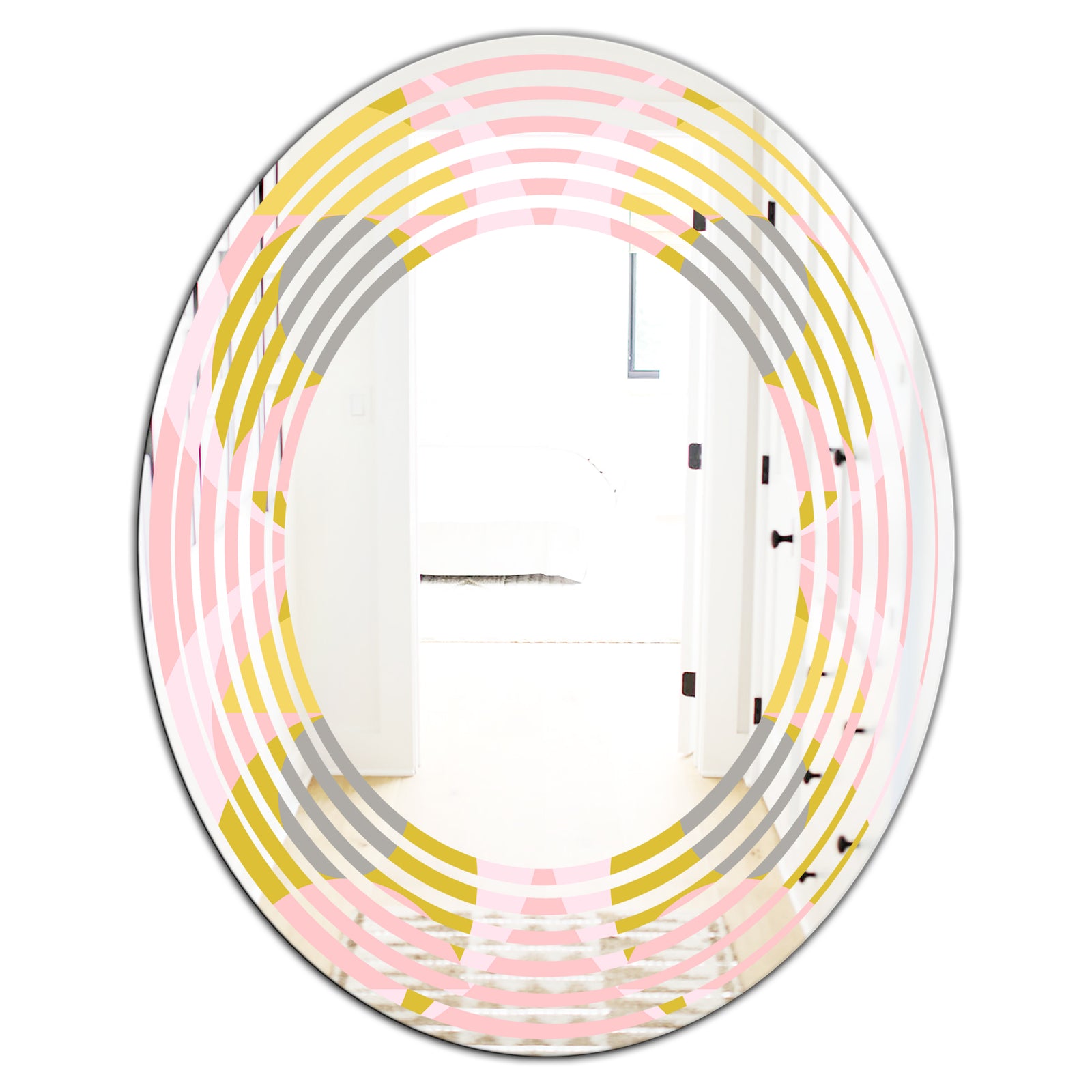 Retro Pastel Circular Pattern IV - Modern Round or Oval Wall Mirror - Wave