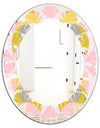 Retro Pastel Circular Pattern IV - Modern Round or Oval Wall Mirror - Leaves
