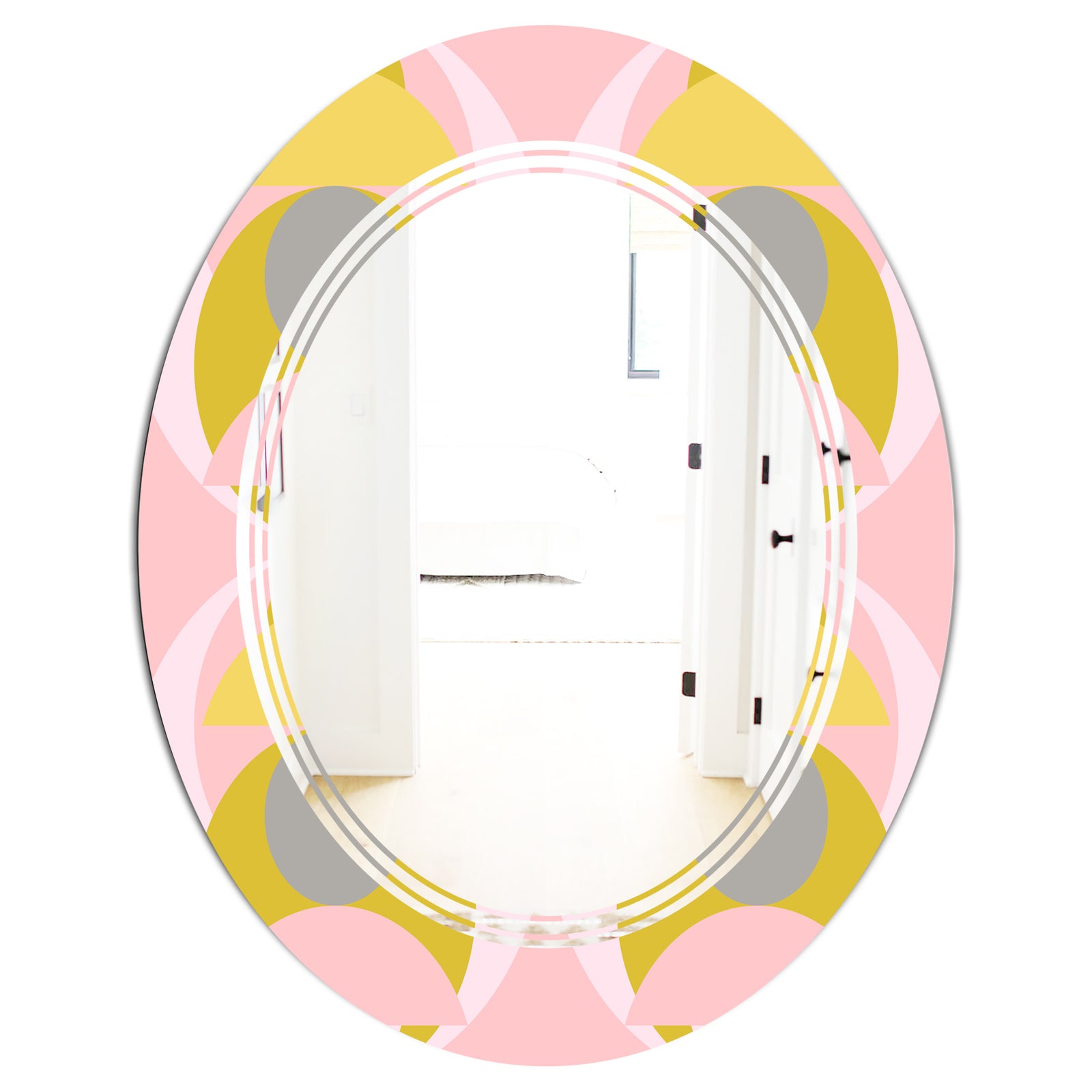 Retro Pastel Circular Pattern IV - Modern Round or Oval Wall Mirror - Triple C