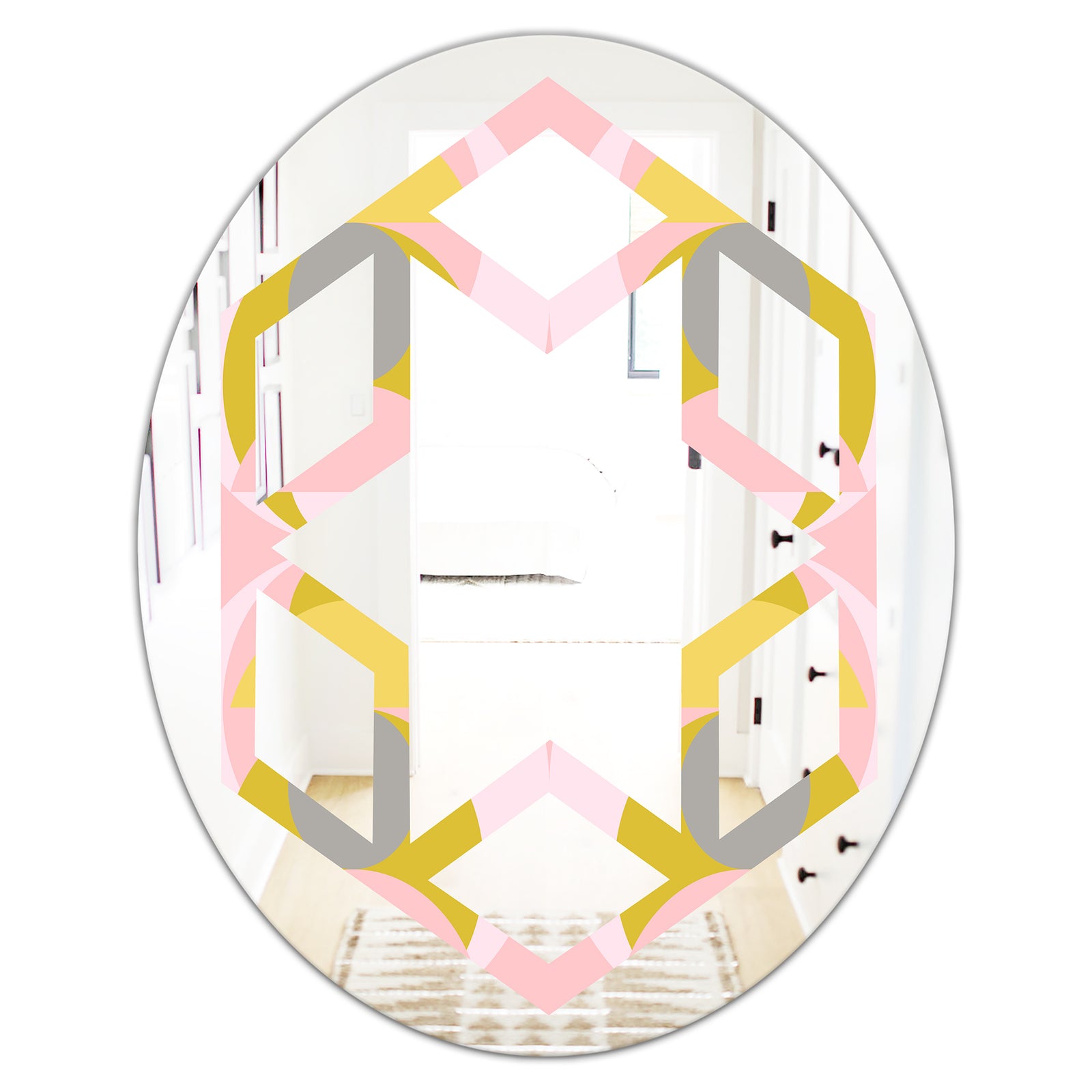 Retro Pastel Circular Pattern IV - Modern Round or Oval Wall Mirror - Hexagon Star