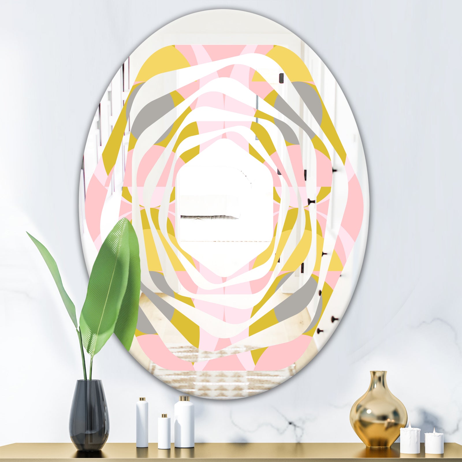 Retro Pastel Circular Pattern IV - Modern Round or Oval Wall Mirror - Whirl
