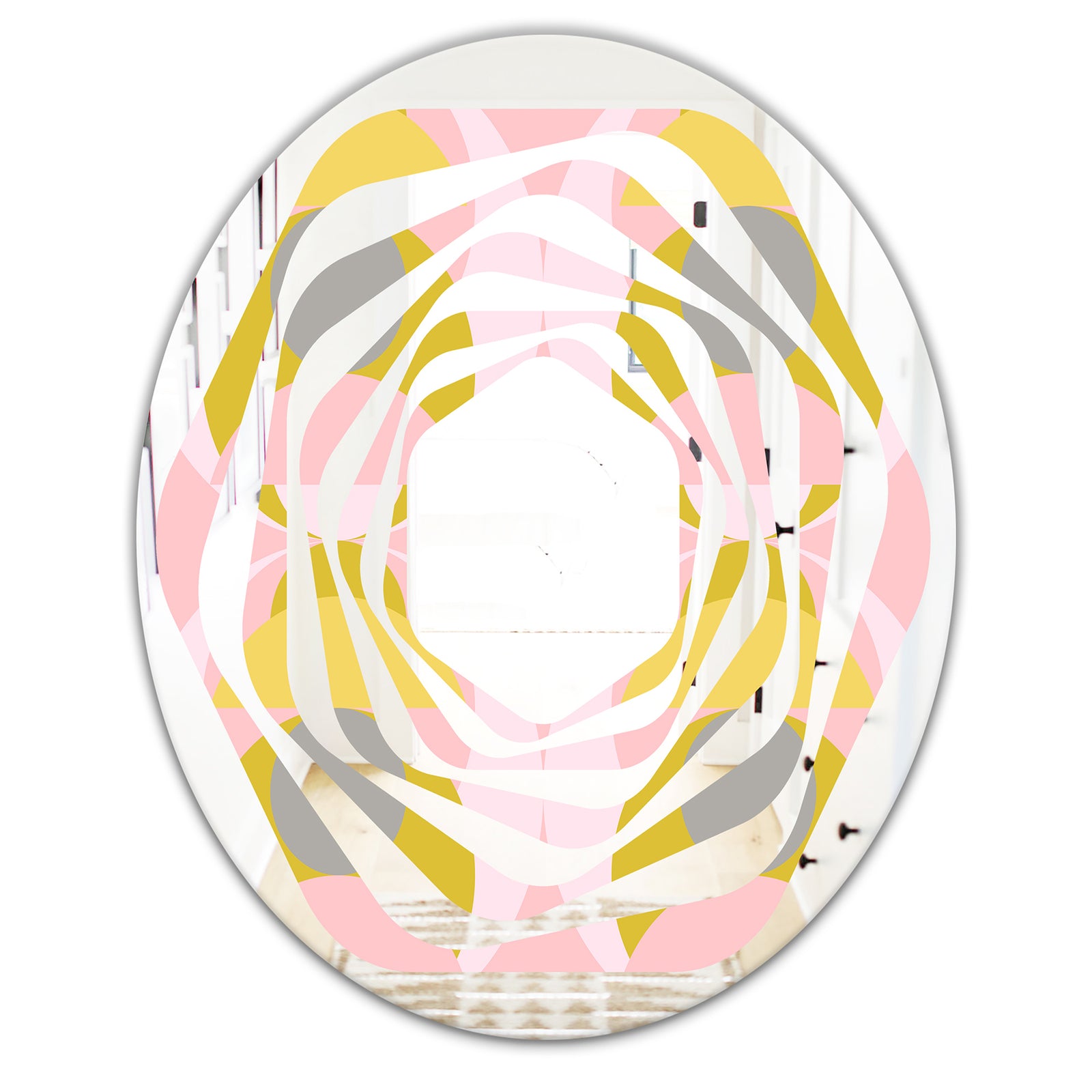 Retro Pastel Circular Pattern IV - Modern Round or Oval Wall Mirror - Whirl