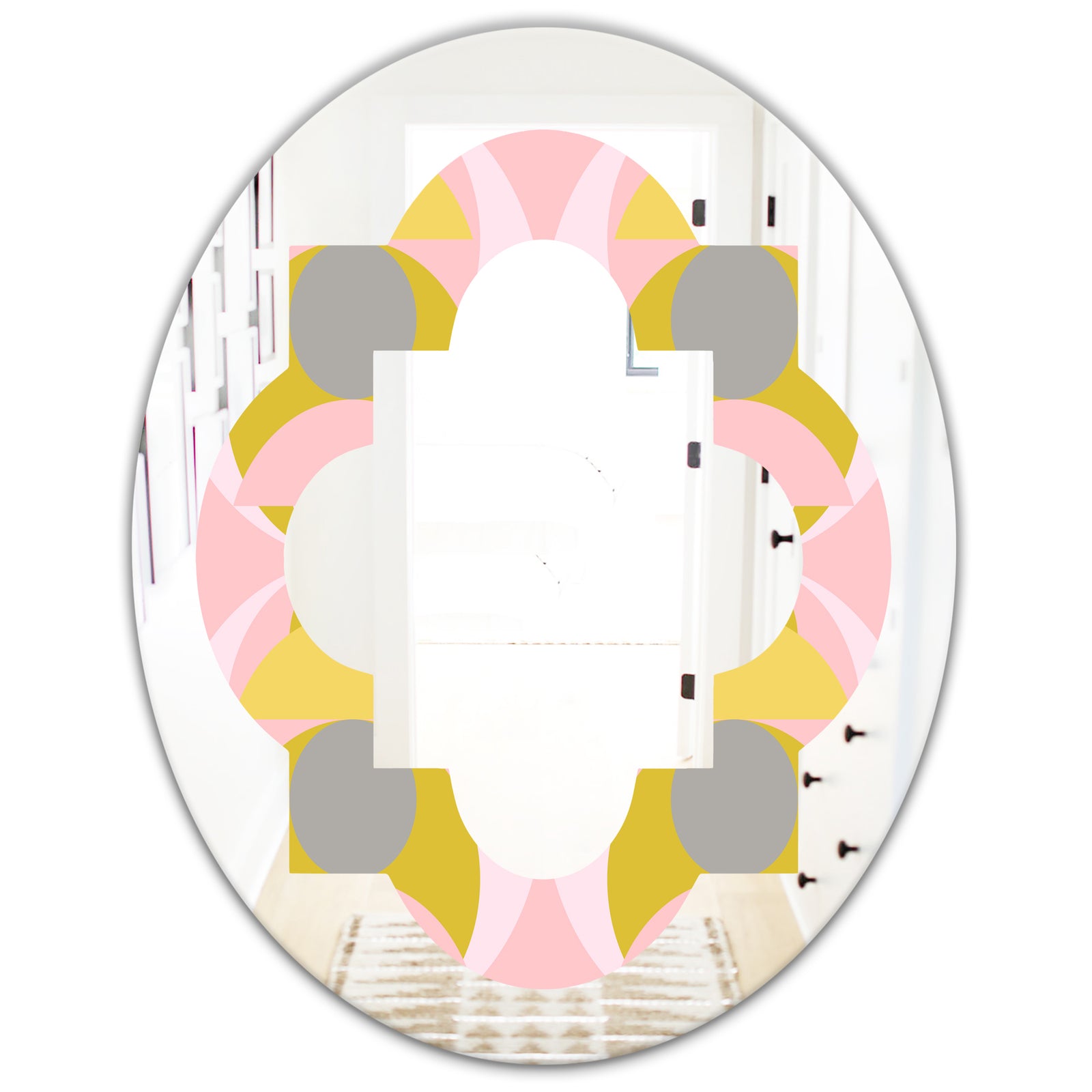 Retro Pastel Circular Pattern IV - Modern Round or Oval Wall Mirror - Quatrefoil