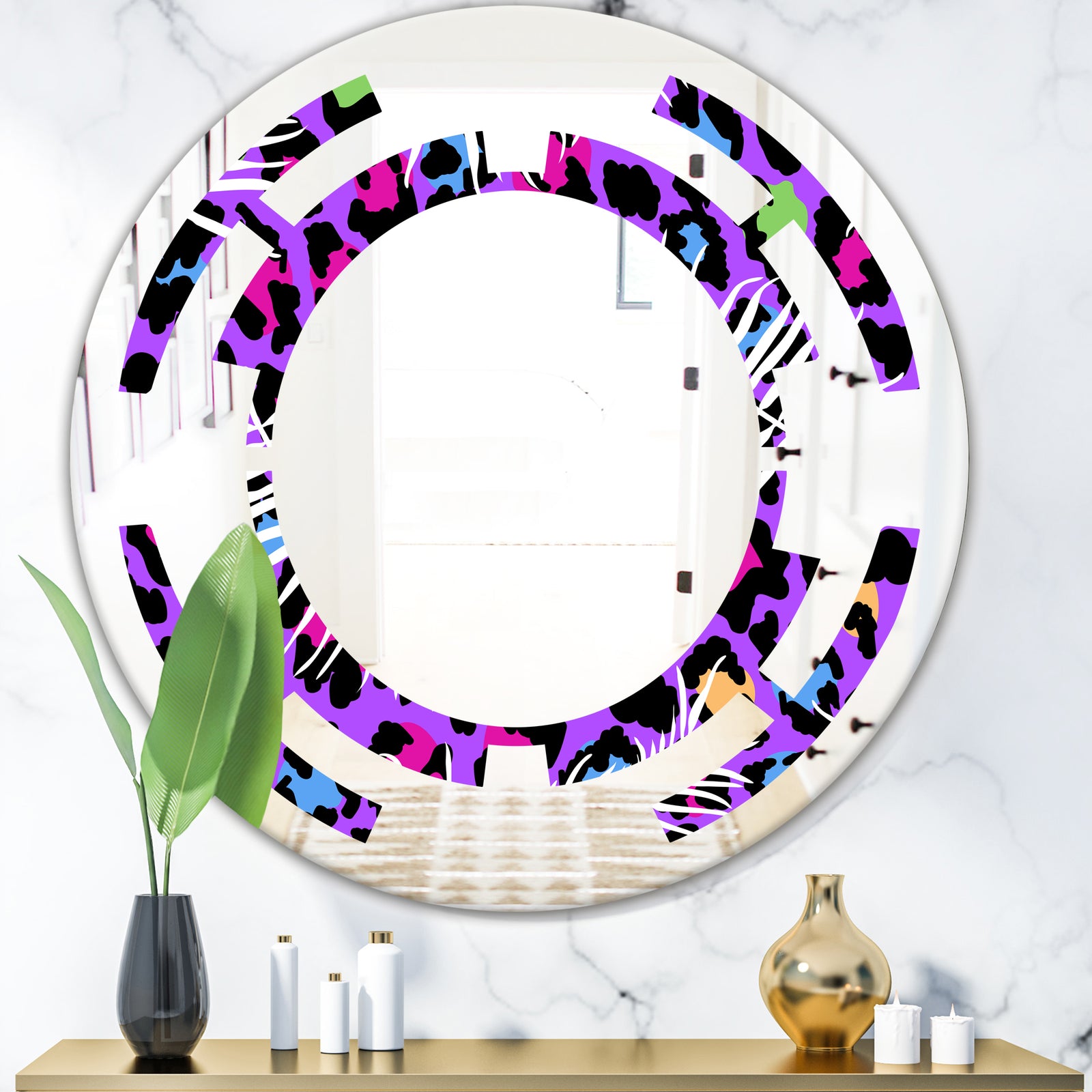 Leopard Fur Safari VIII - Modern Round or Oval Wall Mirror - Space